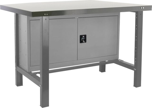 PROREGAL Werkbank Buffalo aus Metall mit Schrank in Grau, Traglast 600 kg, H x B x T: 83 x 150 x 73 cm - Bild 1