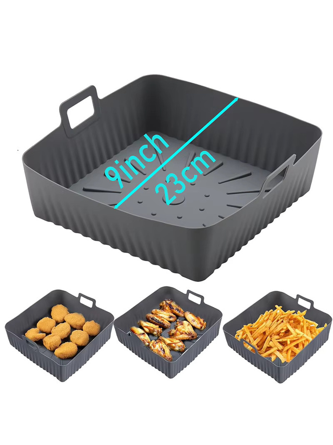 Quadratische Silikon-Einlagen für Ninja Luftfritteusen, Schwarz, Breite: 23 cm, Tiefe: 23 cm, Höhe: 6,5 cm - Bild 7