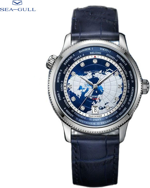 Sea-Gull Armbanduhr, World Time, Automatik, Edelstahl, Blau, 41 mm, Herren - Bild 1
