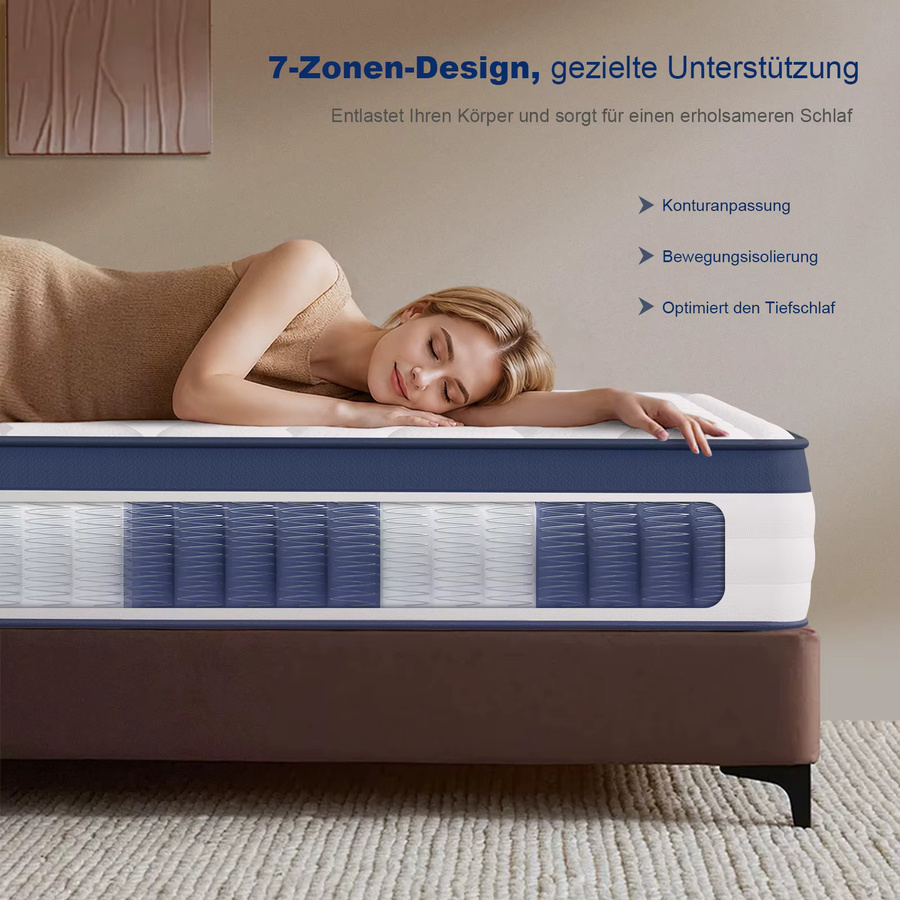 Orthopädische Taschenfederkernmatratze H3 in Weiß, B/T/H: 90 x 200 x 25 cm - Bild 3