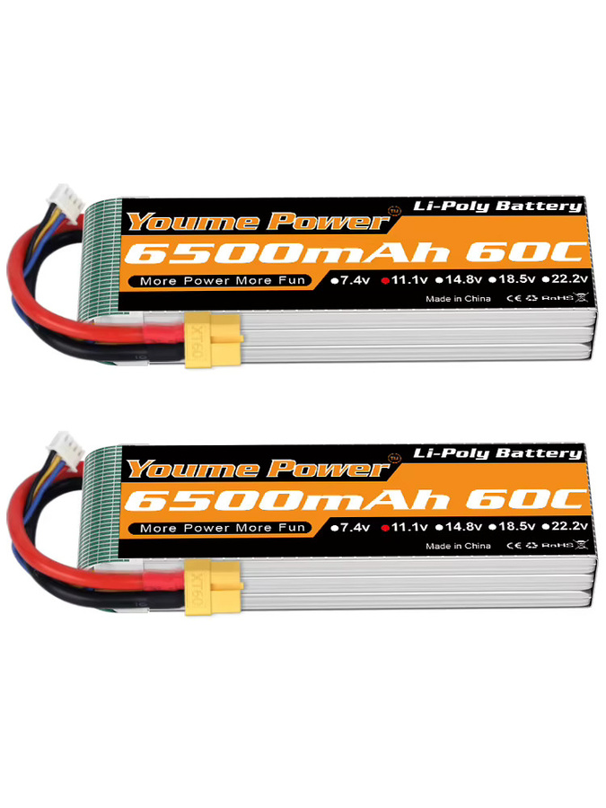 Youme 3S 6500mah Lipo Batterie 11,1V T XT60 60C für RC FPV Flugzeuge Drone Racing Boot Auto - Bild 6