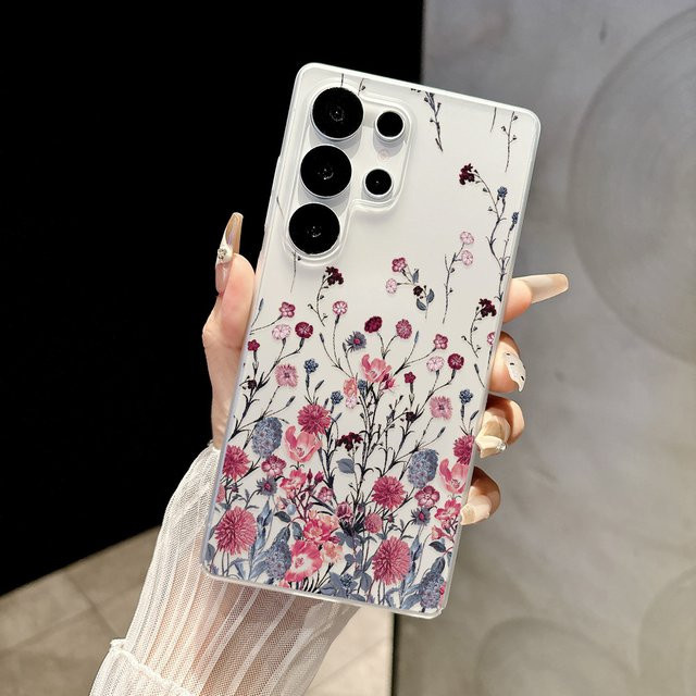 Matte transparente Handyhülle mit weißem Blumenmuster für Samsung Galaxy S26 S25 Ultra S24 FE A57 A56 A55 5G A07 A06 A15 4G - Bild 1