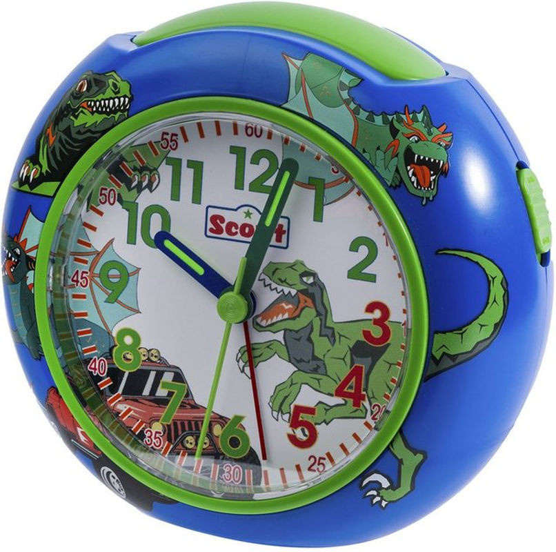 Scout Kinder Wecker Analog mit Beleuchtung und Schlummerfunktion, Blau, Tierprint, Rund - Bild 1