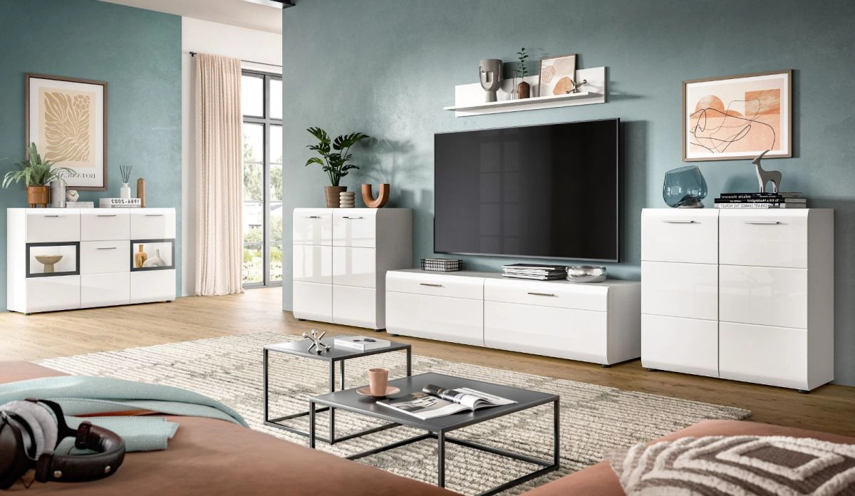 Wohnwand Inn.Furn in Weiß Hochglanz mit Lowboard, Wandschrank und offenen Regalen, B: 350 cm, H: 160 cm - Bild 3
