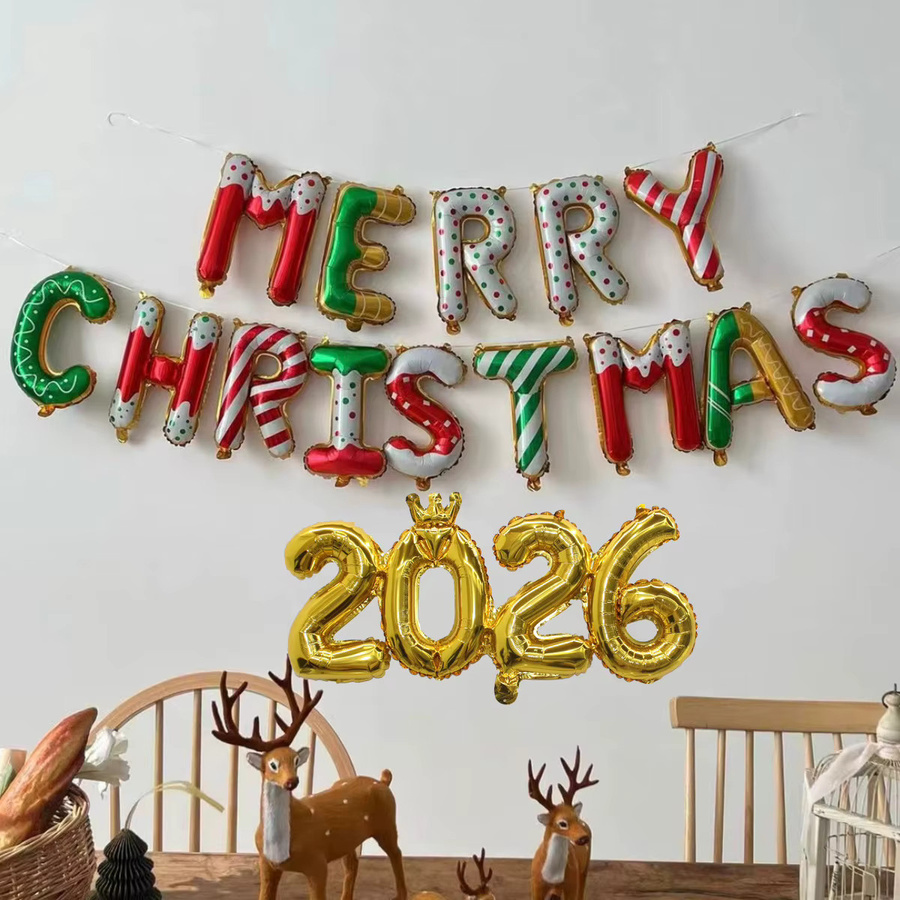 EACH PARTY 14-teiliges Set Weihnachtsballons mit Frohe Weihnachten Schriftzug in Silber und Multicolour, 40,64 cm Folienballons zur Weihnachtsdekoration - Bild 1
