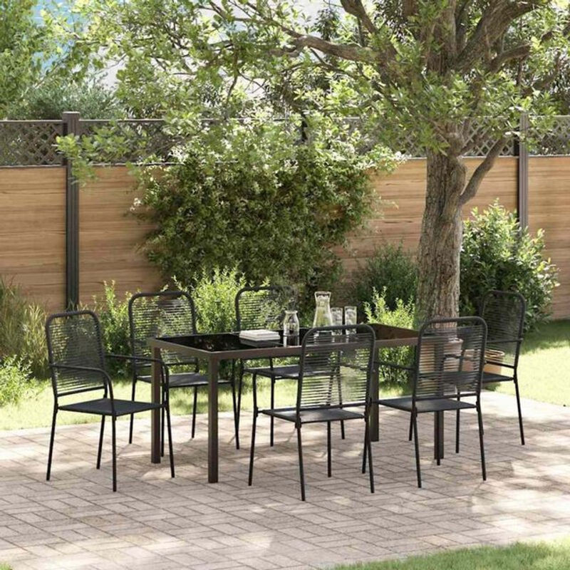 Vidaxl Gartenmöbel-Set Moderne Essgruppe aus Stahl, Glas und Baumwollseil in Schwarz, 7-teilig - Bild 1
