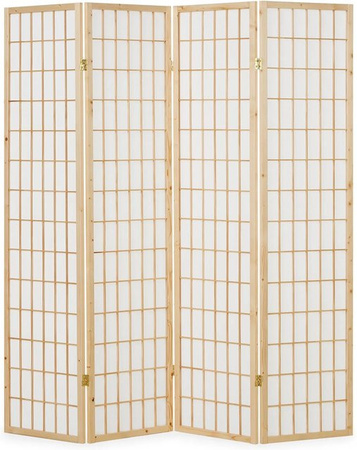 Homestyle4u Shoji Paravent 4-teilig aus Holz und Reispapier in Braun, Höhe: 176 cm, Breite: 175 cm