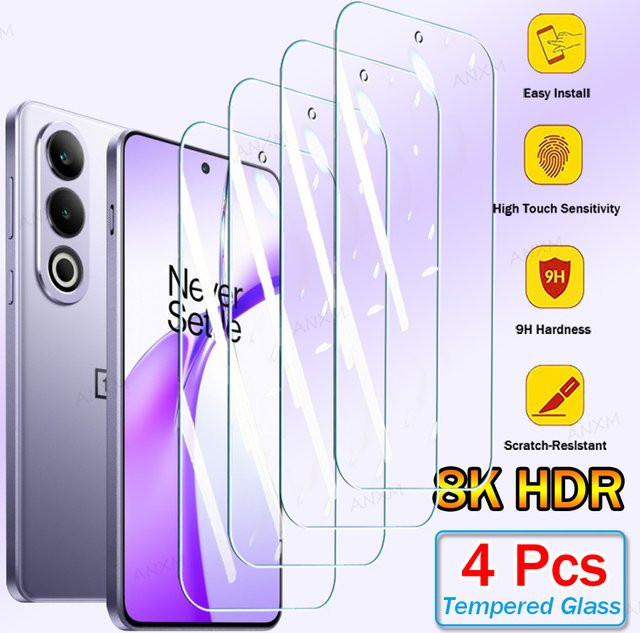 4er-Pack Panzerglas Displayschutz für OnePlus Nord CE 4 3 2 N30 N20 Lite 2T Ace 3V 2V Pro 10R 10T 9 9R 9RT 8T 7T in Transparent - Bild 1