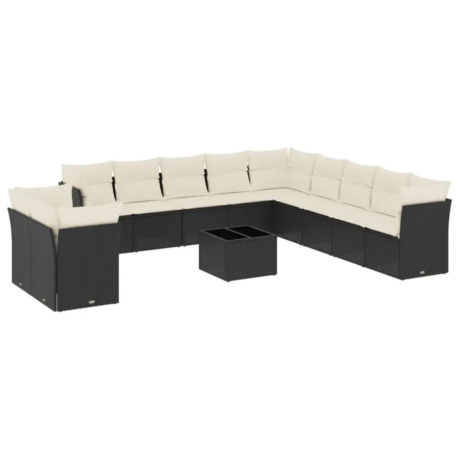 vidaXL 12-teilige Garten-Sofagarnitur in U-Form aus Polyrattan mit Kissen und Stauraum, Schwarz-Creme - Bild 2