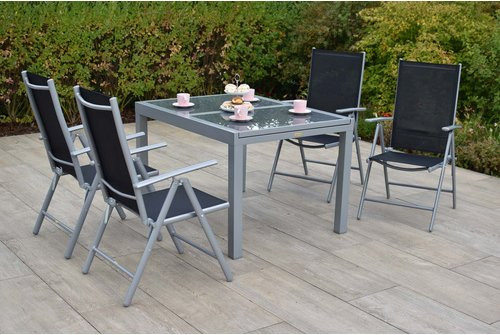 MERXX Gartenmöbelset Amalfi für 4 Personen aus Aluminium und Textil in Silber und Terracotta - Bild 1