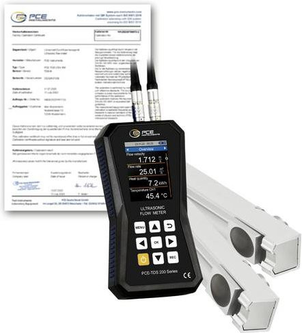 PCE Instruments Ultraschall-Durchflussmessgerät PCE-TDS 200 MR-ICA in Schwarz mit Sensoren auf Schiene und ISO-Zertifikat bis 1800°C - Bild 1