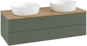 V&B Waschtischunterschrank Antao mit Frontstruktur in Eiche Honig und Grün, B/T/H: 120 x 50 x 50 cm - Bild 1