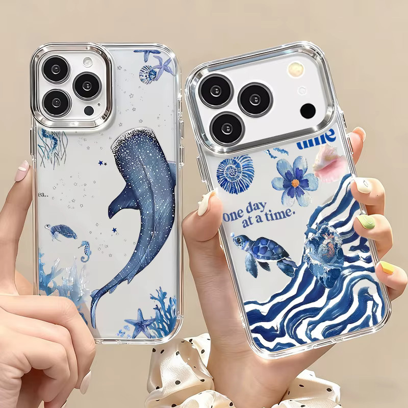 Handyhülle Sommer Meerestiere Wal für Apple iPhone 12 bis 17 Pro Max und Air, transparent mit Linsenrahmen und weicher Abdeckung - Bild 2