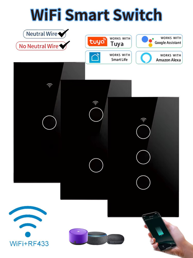 Tuya US Smart WLAN Touch Wandlichtschalter mit oder ohne Neutralleiter, 3-fach Ausführung, kompatibel mit Amazon Alexa und Google Assistant - Bild 5