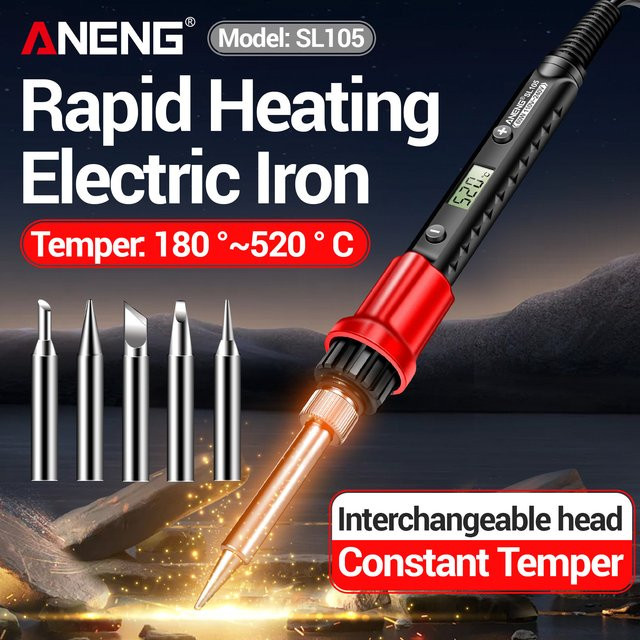 ANENG SL105 Digitaler Lötkolben mit 60W Leistung und einstellbarer Temperatur 180 bis 520 Grad Celsius in Rot - Bild 1