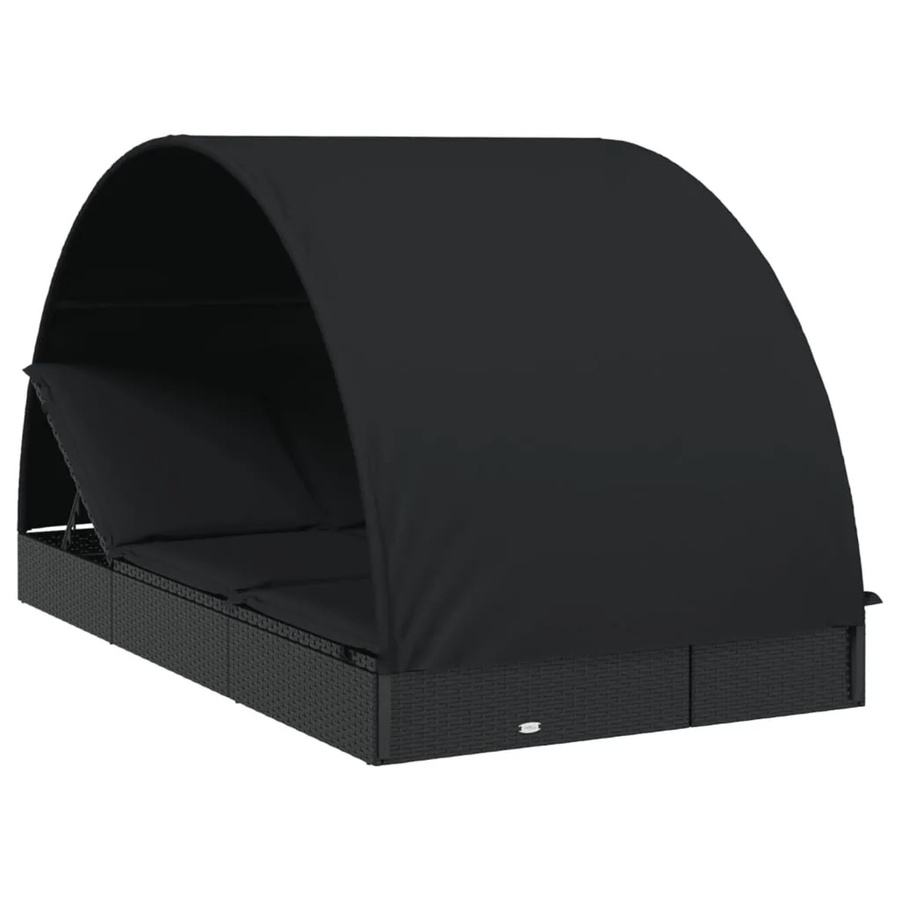 vidaXL Sonnenliege für 2 Personen mit Runddach in Schwarz aus PE-Rattan und pulverbeschichtetem Stahl, B/T/H: 211 x 112 x 140 cm - Bild 2