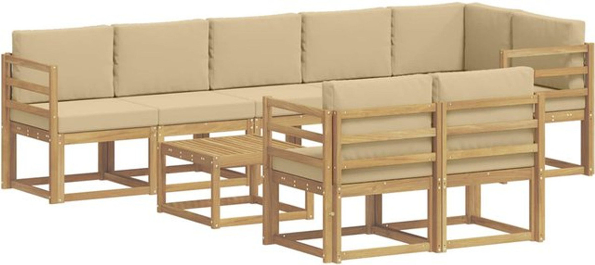 vidaXL Outdoor-Sofagarnitur aus Akazie mit 9-teiligem Set und Polyester-Kissen in Weiß und Beige - Bild 1