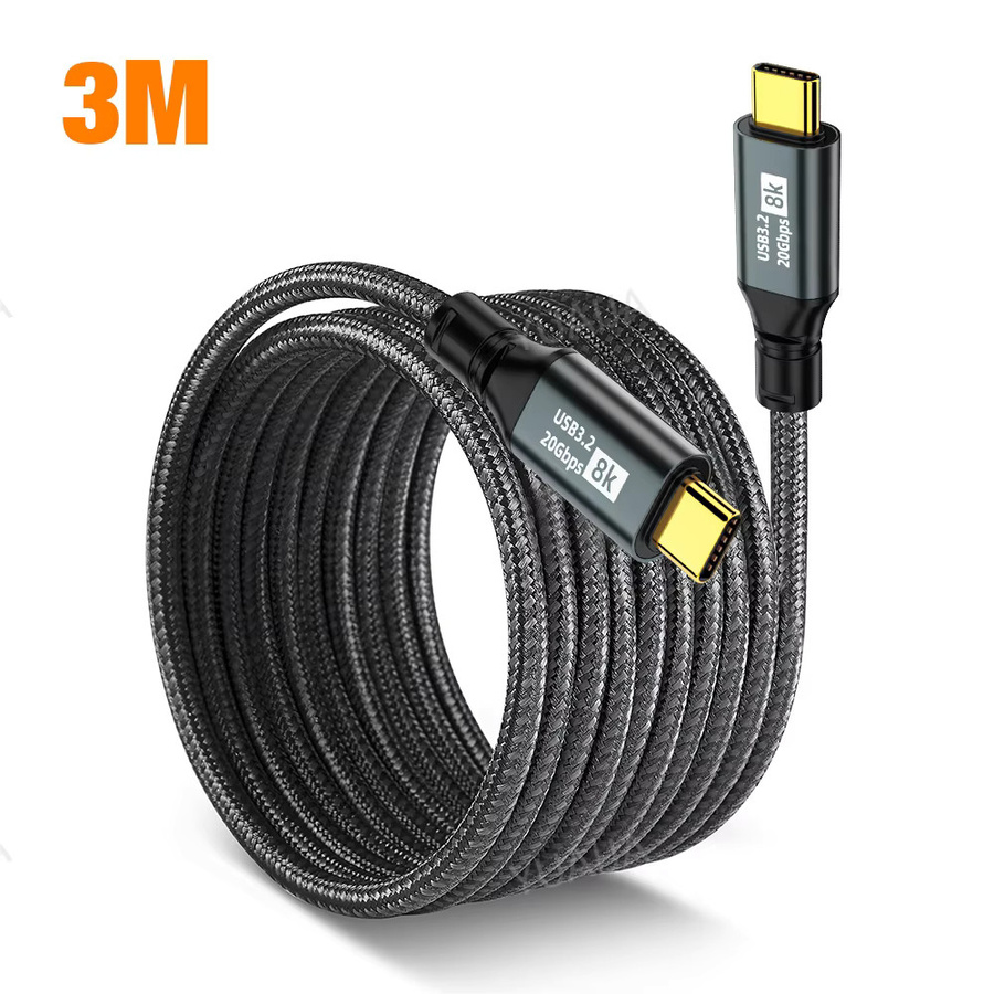 Lann USB-C auf USB-C Schnellladekabel PD100W mit USB 3.2 20 Gbit/s und Thunderbolt Unterstützung für 8K, Schwarz, 3 m - Bild 6