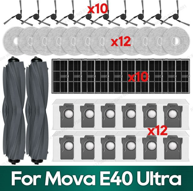 OSSIEAO Ersatzteilset für Mova E40 Ultra mit Hauptbürste, Filtern, Staubbeuteln und Mopptüchern - Bild 1