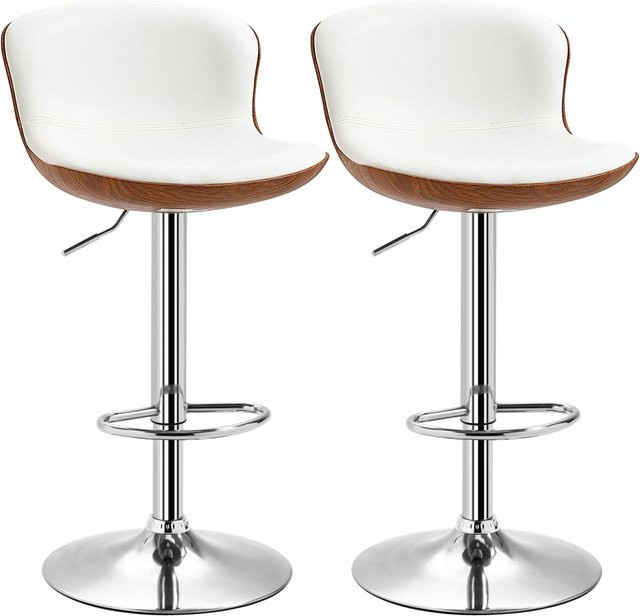 HOMCOM Barhocker aus Kunstleder und Metall in Cremeweiß und Silber, B/T/H: 46 x 50 x 85-106 cm - Bild 1