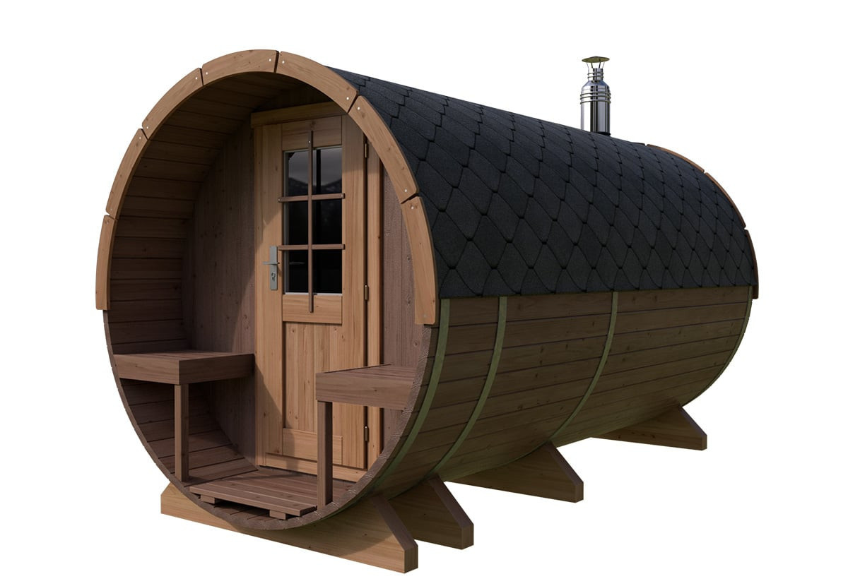 Hansagarten24 Fasssauna mit Terrasse in Braun aus Thermoholz, Fichtenholz oder Erlenholz, B/T: 4 x 2 m - Bild 2