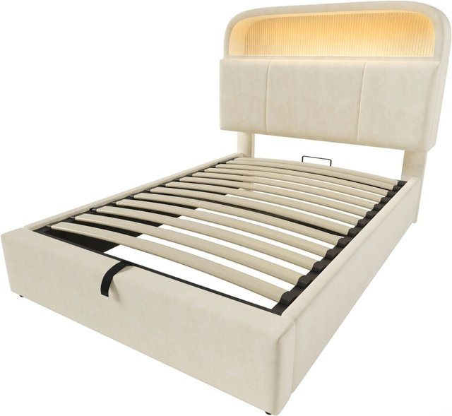 okwish Polsterbett Beige mit USB-C Ladestation und integriertem Leselicht inklusive Matratze B/T/H: 90 x 200 x 211 cm - Bild 1