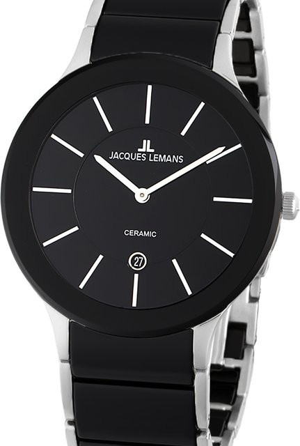 Jacques Lemans Herrenuhr, Keramik, Quarz, 40 mm, Schwarz, 5 ATM - Bild 1