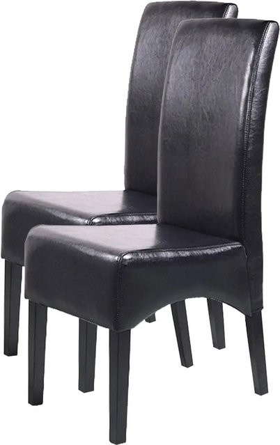 CHEFGASTRO Esszimmerstuhl 2er-Set gepolstert in Schwarz aus Leder und Kunstleder mit dunklen Holzbeinen, H x B x T: 102 x 44 x 54 cm, Sitzhöhe: 47 cm - Bild 1