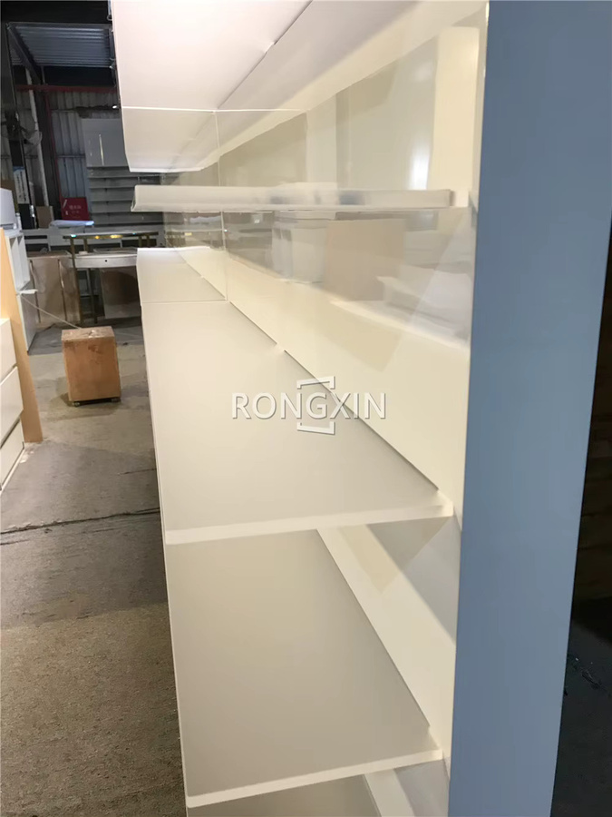 XMSJ Wandregal aus Holz und Kunststoff mit integrierter LED-Beleuchtung und Rückwand in Weiß, modern und glänzend für Modeboutiquen - Bild 3