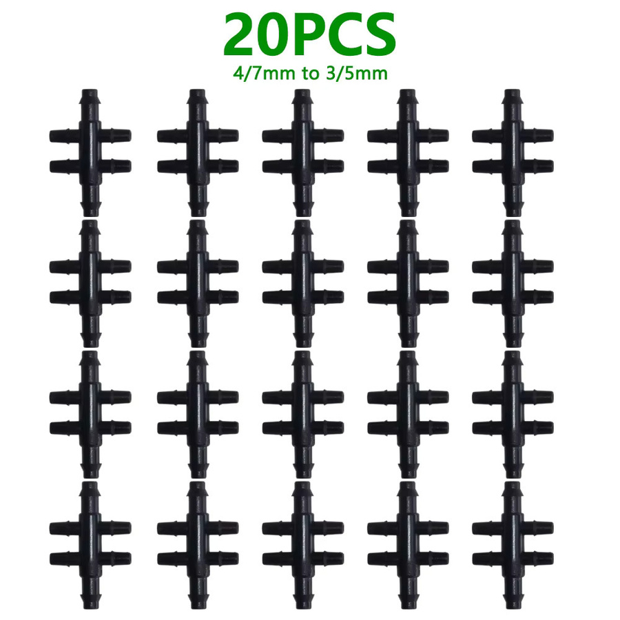 20 Stück 6-Wege-Tropfbewässerungsadapter mit Widerhakenanschluss in Schwarz für 4/7mm bis 3/5mm Schläuche zur Wasserrohr-Reparatur - Bild 6