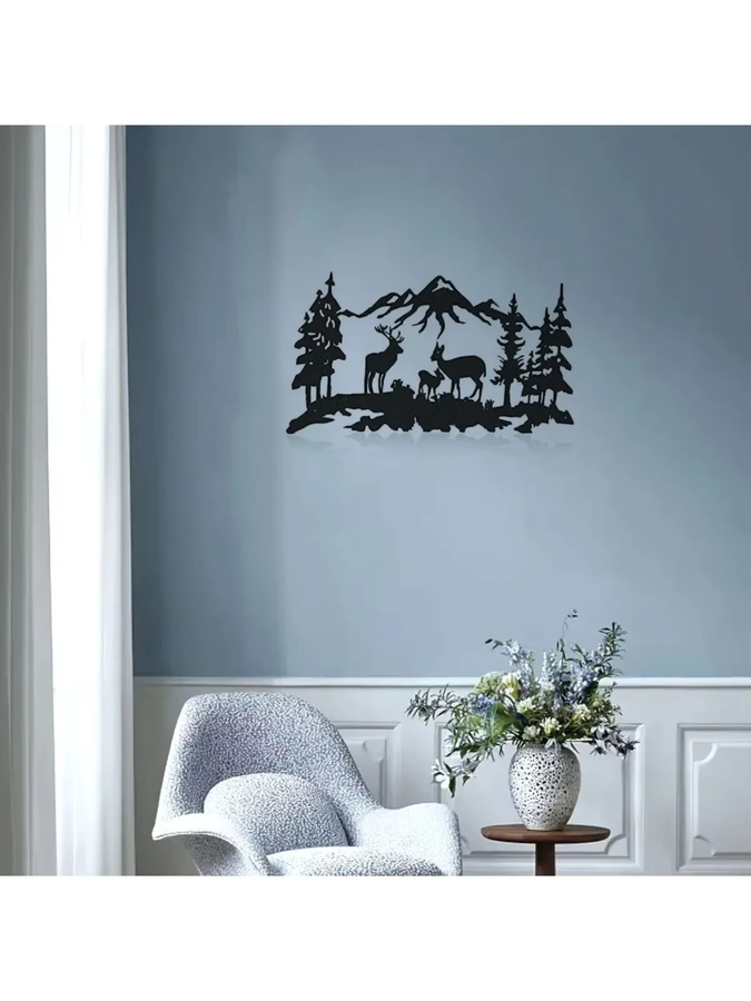 CIFBUY Metall-Wandkunst Hirsch und Bär in Schwarz als lasergeschnittenes Natur-Dekor für deine Lodge - Bild 4