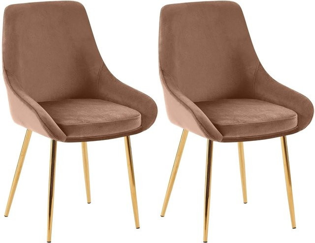 DELUKE 2er Set Esszimmerstühle PUNAR aus Samt in Braun mit goldenen Beinen, B/T/H: 50 x 53 x 86 cm - Bild 1