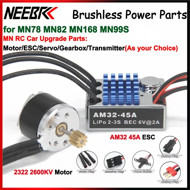 NeebRC Bürstenloser Motor, AM32 45A ESC, 21G Metall Getriebe Servo, 7CH Sender, Zubehör - Bild 1