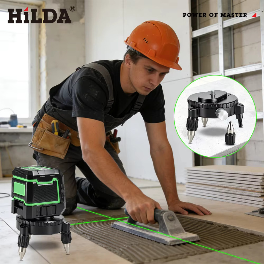 HILDA Drehbare Laser-Nivellierhalterung in Schwarz mit 1/4-Zoll- und 5/8-Zoll-Schrauben und verstellbarer Basis für die Stativmontage - Bild 4
