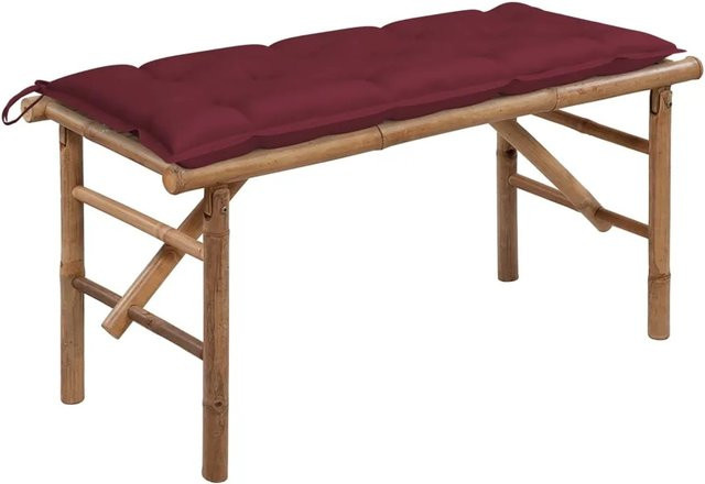 furnicato Klappbare Gartenbank aus Bambus mit roten Auflagen, Breite: 118 cm - Bild 1
