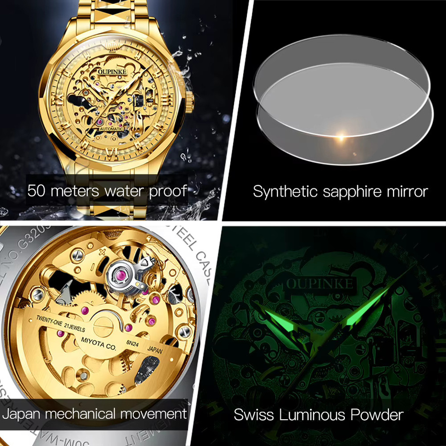 OUPINKE Armbanduhr, Automatik, Edelstahl, Gold, Herren - Bild 5
