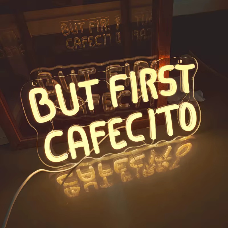But First Cafecito LED-Neonlicht-Schild, USB-dimmbares Neon-Schild in Weiß für Küche, Büro und Café - Bild 2