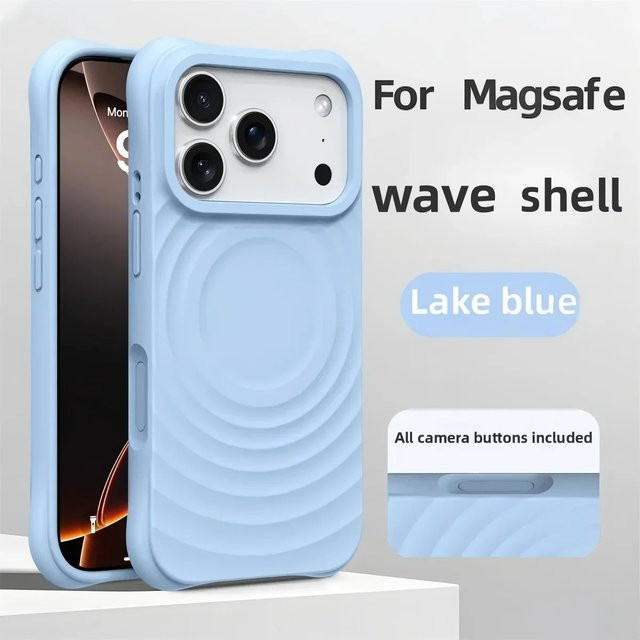 Apple MagSafe Flüssigsilikon Wasserwellen Hülle für iPhone 14 15 16 17 Pro Max in Grau - Bild 1