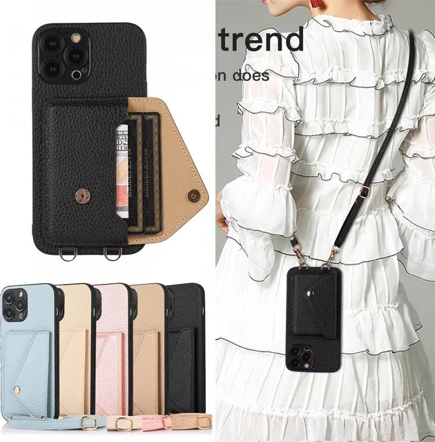 szHAIyu Umhängetasche mit Kartenhalter und Handyhülle für iPhone, Schwarz - Bild 1