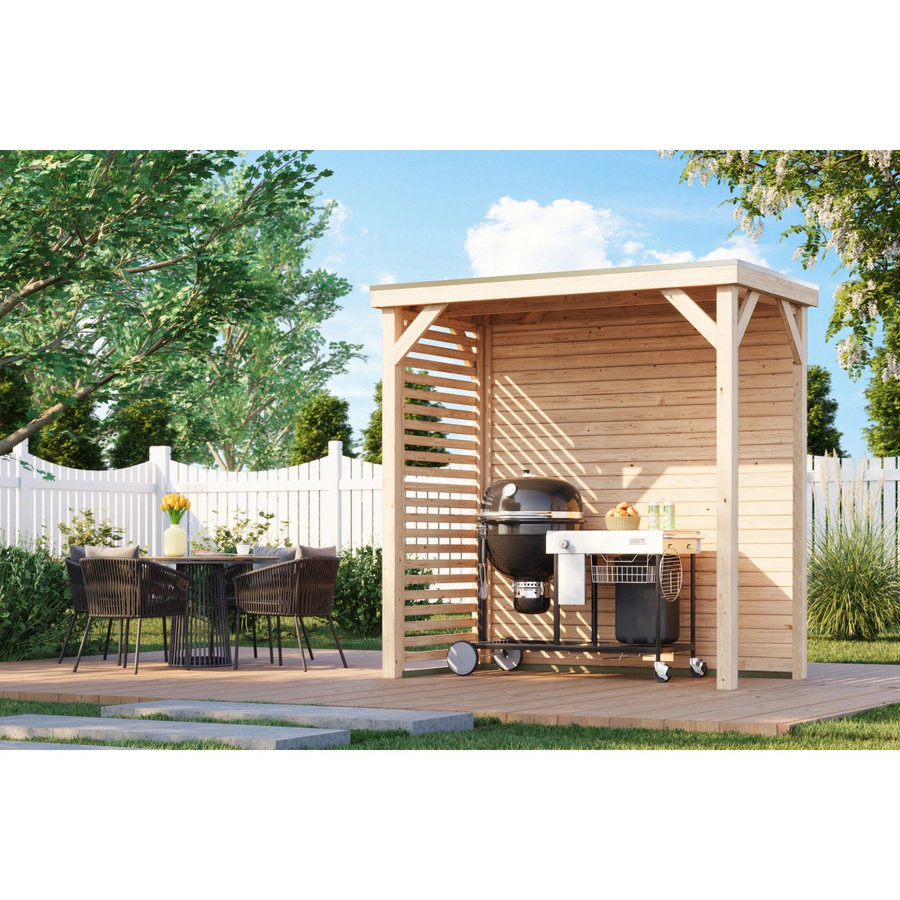 Karibu Pavillon Cannes Outdoorkitchen-Set S Flachdach naturbelassen B: 231 cm, T: 124,5 cm, H: 229 cm - Bild 2