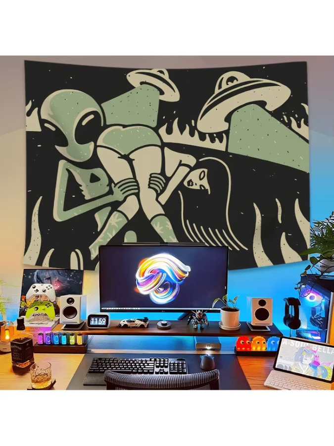 VIKAMA Sci-Fi Wandteppich mit Alien-Illustrationen in Multicolour zur Dekoration von Wohnzimmer, Schlafzimmer oder Spielzimmer - Bild 4