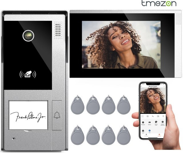 TMEZON WiFi Video-Gegensprechanlage mit 7 Zoll 1080P Touchscreen IP Türsprechanlage und Fernentriegelung in Weiß oder Silber - Bild 1