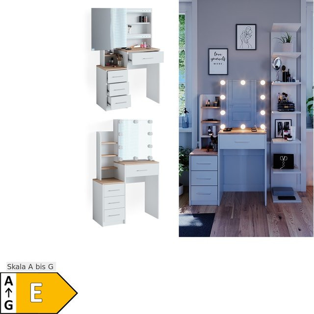 Vicco Schminktisch Conrada Weiß mit LED Beleuchtung B/T/H: 80 x 36 x 131,6 cm - Bild 1