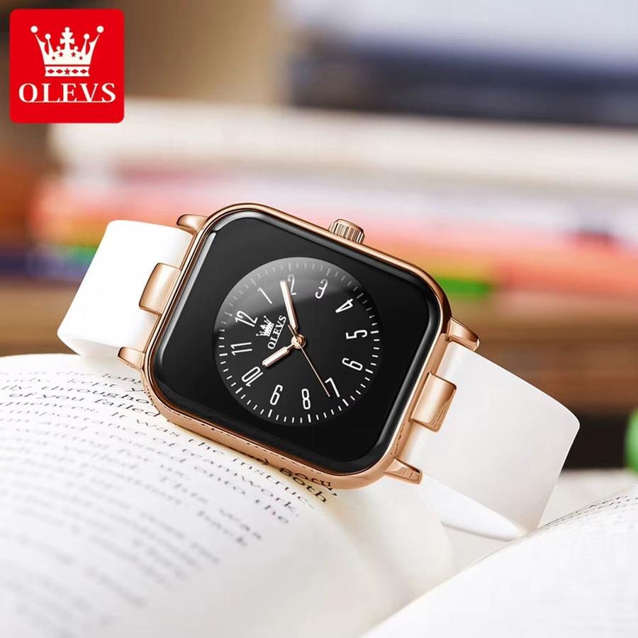 OLEVS Armbanduhr, Quarz, Silikonarmband, eckig, Roségold, Damen - Bild 4