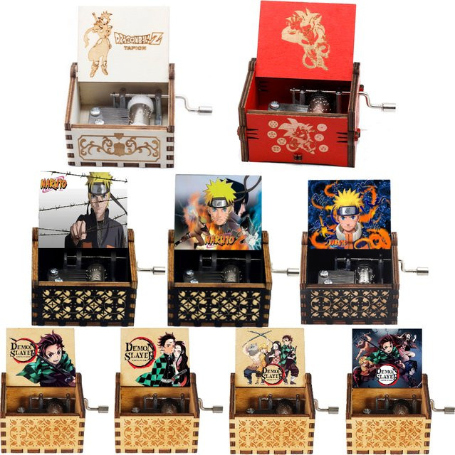 Bandai Anime Holz-Spieluhr mit Handkurbel, Vintage - Bild 1