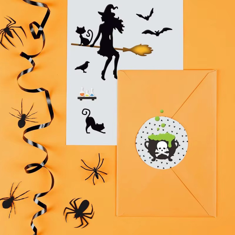 2 Sets mit 23 Halloween Stanzformen aus Metall in Silber für DIY Scrapbooking mit Motiven wie Hexe, Katze, Kürbis, Spinnennetz und Fledermaus - Bild 2