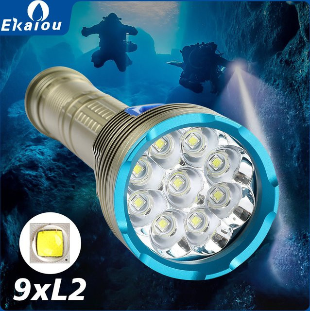 Ekaiou Scuba Flashlight Professionelle Unterwasser-Taucherlampe mit 9 LED, IPX68 wasserdicht für Caving, Schnorcheln und Speerfischen - Bild 1
