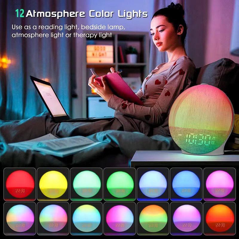 Niditon Wake Up Light Sonnenaufgang Wecker mit White Noise Sound Maschine, Bluetooth Lautsprecher und Nachtlicht, Farbe: Weiß - Bild 4