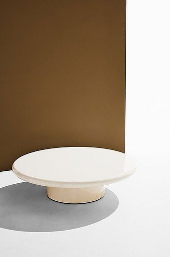 Ted Kaffeetisch Pastill in Beige und Weiß, runder Retro-Design-Tisch mit glänzender Oberfläche, Durchmesser: 95 cm - Bild 1