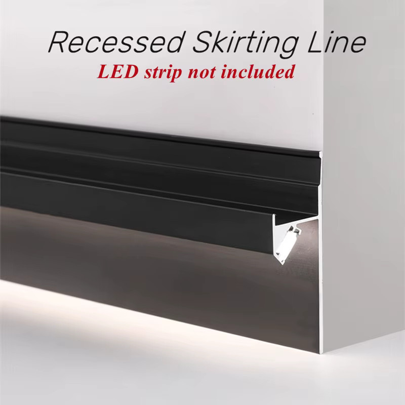 Ksdligh Aluminium LED Profil für die versteckte Trockenbau-Fußleiste in Schwarz und Silber mit warmweißem Licht - Bild 2